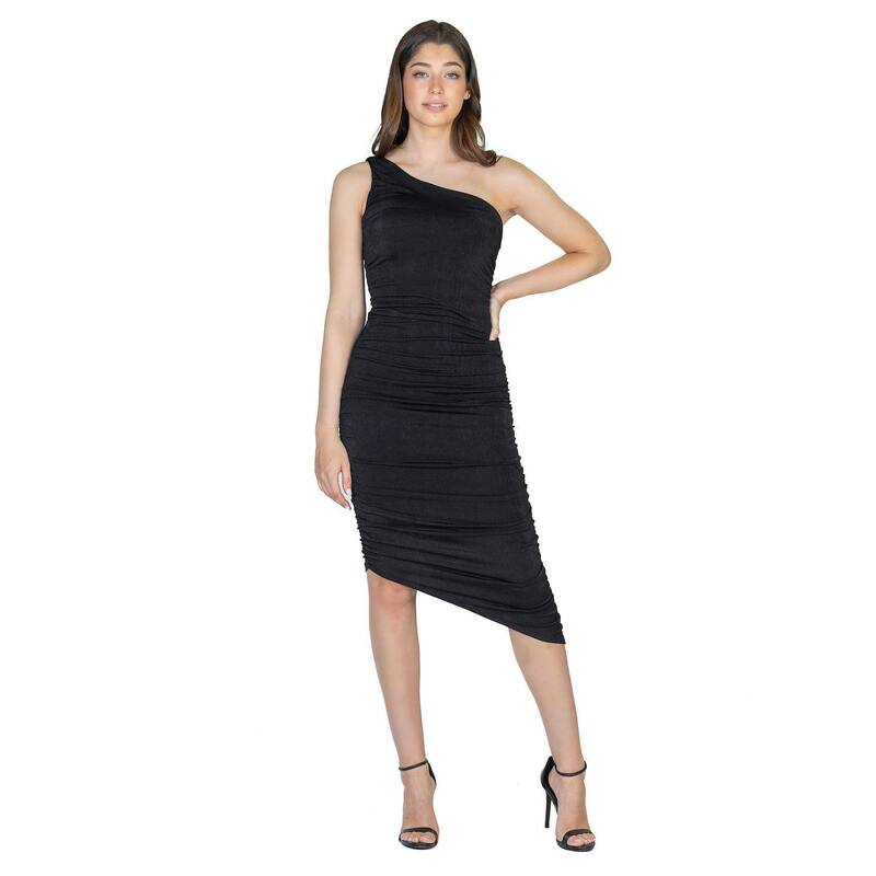 24 セブンコンフォート レディース トップス ワンピース ギャザー Women's 24Seven Comfort Apparel One Shoulderuched Bodycon Dress Black ブラック|ReVida 店