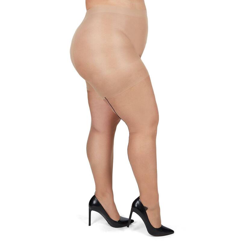 メモイ レディース アンダーお召しもの ソックス 足し加える大きさ 踵 MeMoi Back Seam/Cuban Heel Plusize Curvy Control Topantyhose Beige Black 黒いこと