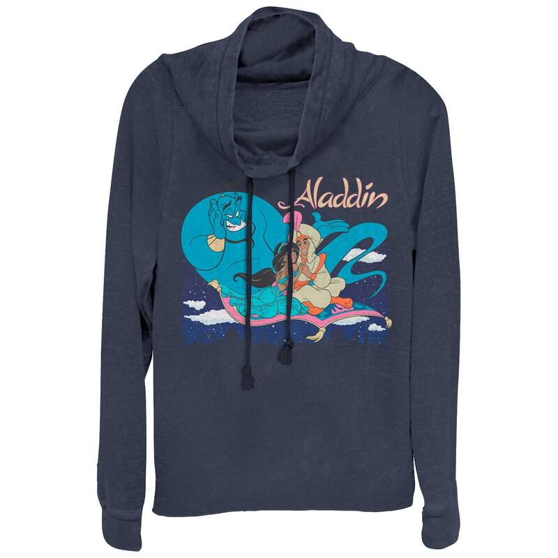 ウォルトディズニー レディース トップス プルオーバー グラフィック Disney\u0027s Aladdin Juniors\u0027 Magicarpet Ride Cowlneck Graphic Lightweight Long Sleeve Navy 米国海軍