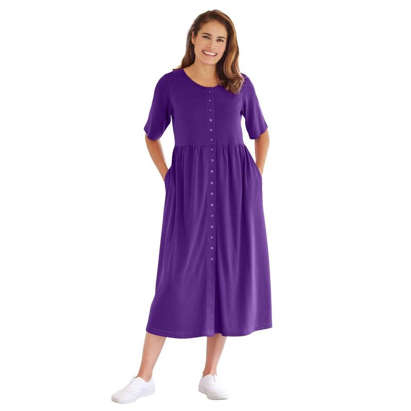 ウーマン ウィズイン レディース トップス ワンピース プラスサイズ プチ Woman Within Plusize Petite Button-Front Essential Dress Radiant Purple パープル