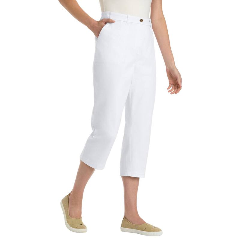 ウーマン ウィズイン レディース ボトムス カジュアルパンツ プラスサイズ キャップ Woman Within Plusize Adjustable Waist Chino Capri White ホワイト
