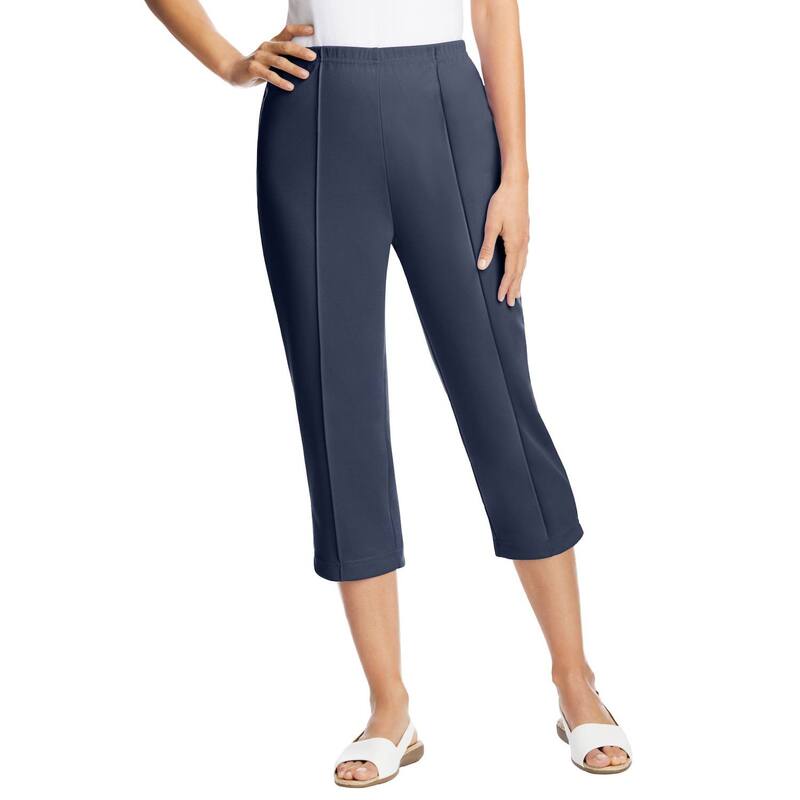 ウーマン ウィズイン レディース ボトムス カジュアルパンツ プラスサイズ キャップ ニット Woman Within Plusize The Hassle-Free Soft Knit Capri Navy ネイビー