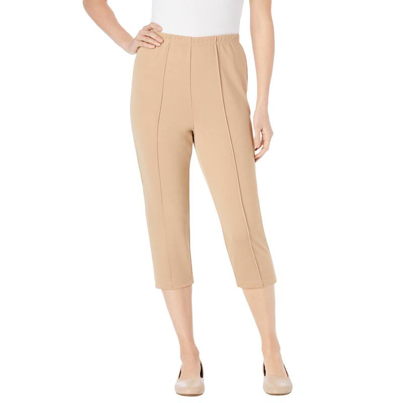 ウーマン ウィズイン レディース ボトムス カジュアルパンツ プラスサイズ キャップ ニット Woman Within Plusize The Hassle-Free Soft Knit Capri New Khaki カーキ