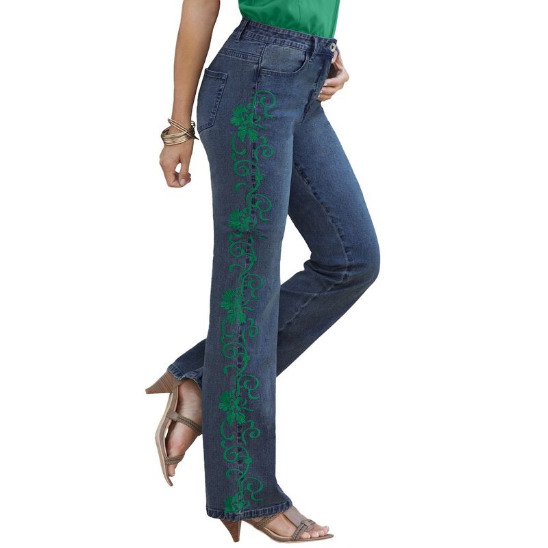 ロアマンズ レディース ボトムス デニムパンツ プラスサイズ Roaman's Women's Plusize Whitney Jean With Invisible Stretch Emerald Swirl エメラルド|ReVida 店