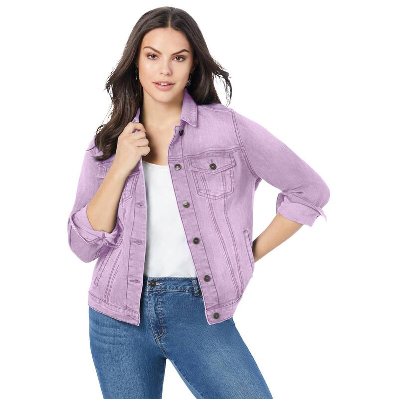 ロアマンズ レディース アウター ジャケット・ブルゾン プラスサイズ デニム Roaman's Women's Plusize Classic Stretch Denim Jacket Pale Lavender ラベンダー
