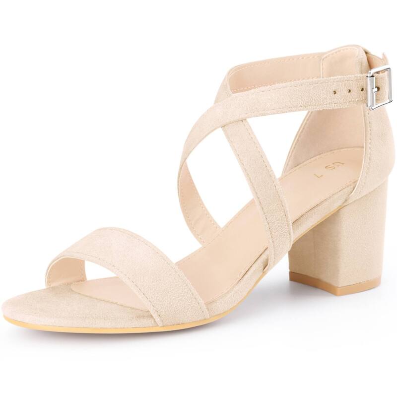 アレグラ ケー レディース シューズ パンプス アンクル ヒール ALLEGRA K Women's Crisscross Ankle Strap Block Heels Beige ベージュ