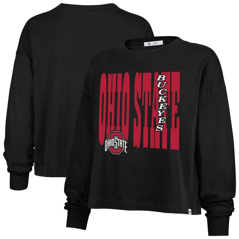 フォーティセブンブランド レディース トップス ティーシャツ 47 Brand Women\u0027s \u002747 Black Ohio State Buckeyestacked Sydney Long Sleeve T-Shirt Osu Black 黒いこと トップス-レディースファッション