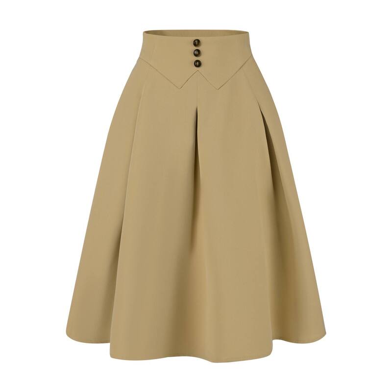 アレグラ ケー レディース ボトムスカート ハイウエスト プリーツ ミディ ALLEGRA K Pleated Midi Skirt for Women's Button Decor High Waist Casual Office Swing Skirts Khaki カーキ