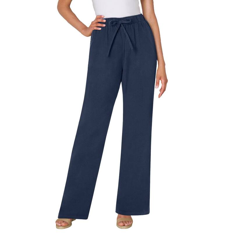 ウーマン ウィズイン レディース ボトムス カジュアルパンツ プラスサイズ トール デニム Woman Within Plusize Tall Wide-Leg Drawstring Denim Pants Navy ネイビー｜ReVida 店