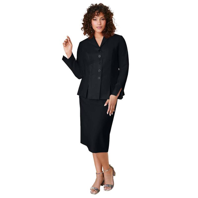 ロアマンズ レディース トップス ワンピース プラスサイズ スカート ジャケット Roaman's Women's Plusize Long Sleeve Shawl-Collar Jacket & Sheath Skirt Set 2-Piece Suit Black ブラック