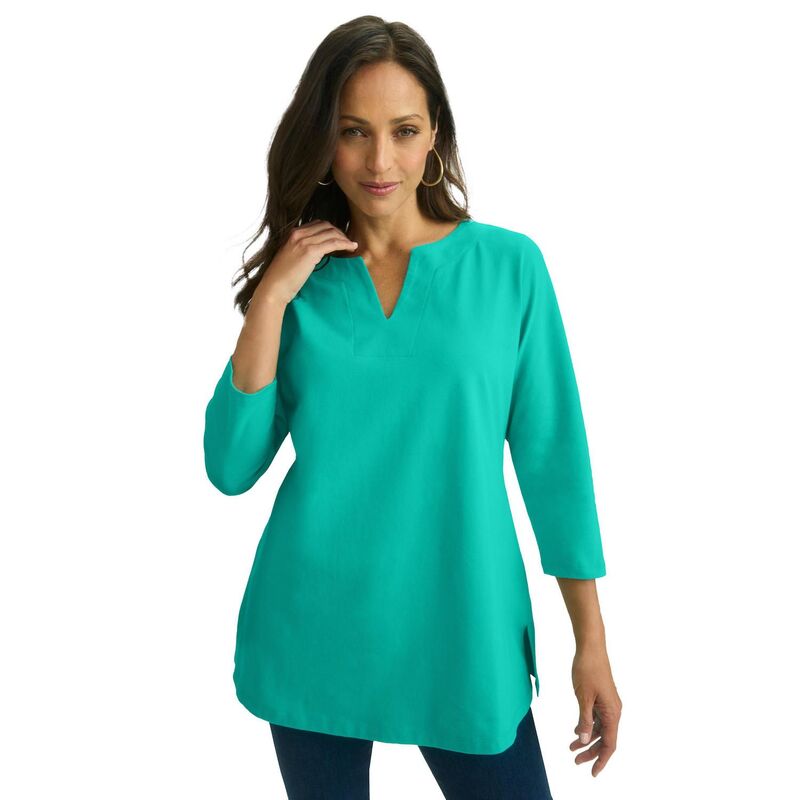 ジェシカロンドン レディース トップス Tシャツ プラスサイズ コットン Jessica London Women's Plusize Stretch Cottonotch Neck Tunic Aqua Sea アクア｜ReVida 店