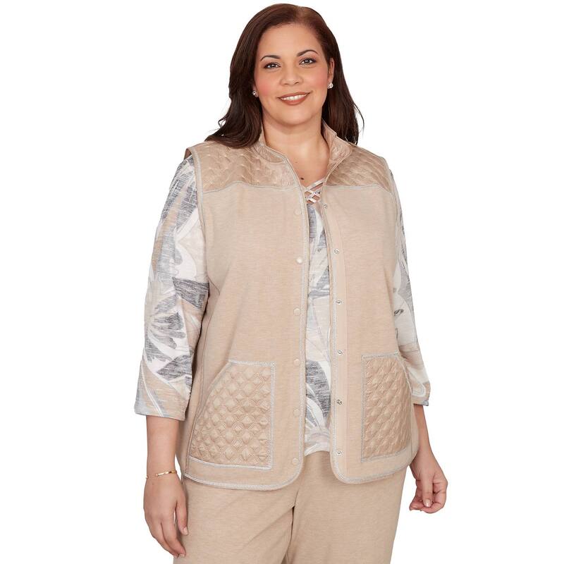 アルフレッド ダナー レディース アウター ジャケット・ブルゾン プラスサイズ キルティング ベスト Plusize Alfredunner Quilted Snap Front Vest Fawn