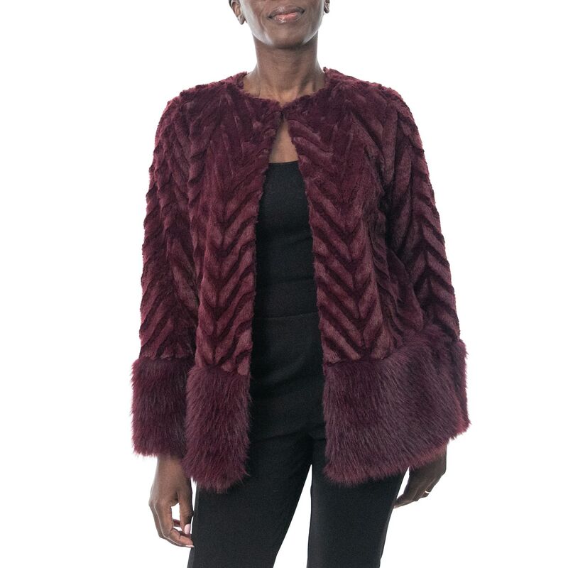 ニナレオナルド レディース トップス ワンピース Women Nina Leonard Chevron Faux-Fur Bolero Deep Wine ワイン