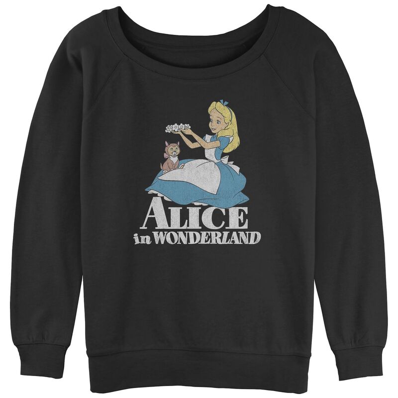 ウォルトディズニー レディース トップス プルオーバー パイル Disney\u0027s Juniors\u0027 Alice In Wonderlandinah Slouchy Terry Black 黒いこと