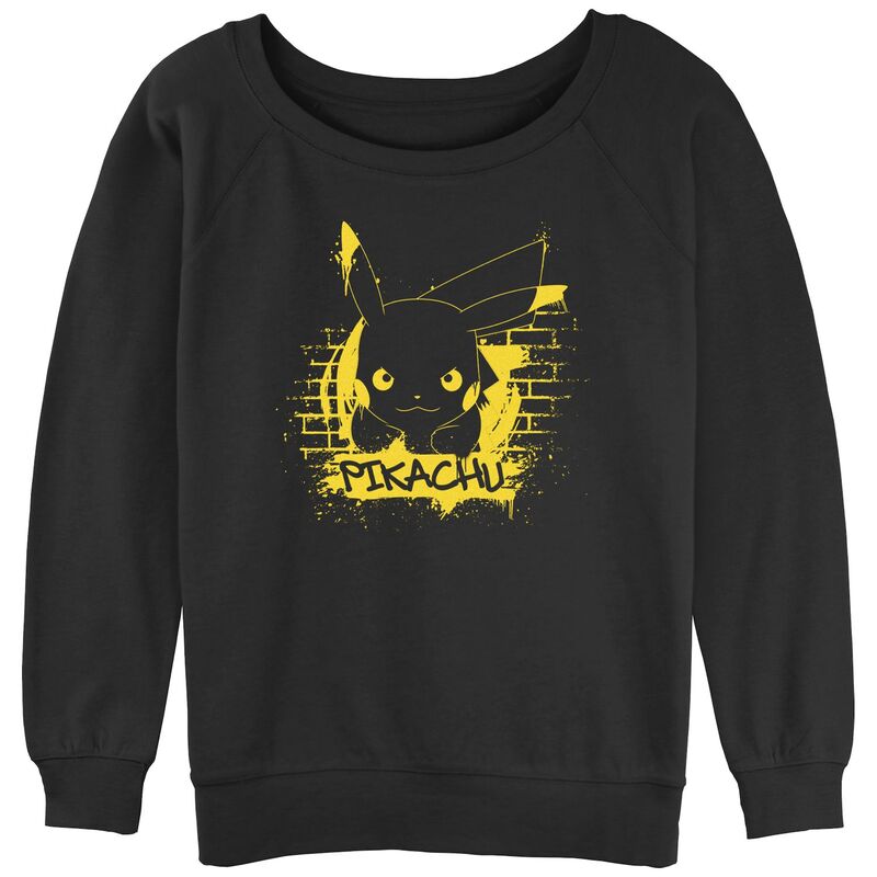 アニメ文字記号 レディース トップス プルオーバー パイル Licensed Character Juniors\u0027 Pokemon Pikachu Graffiti Running Slouchy Terry Pullover Black 黒いこと