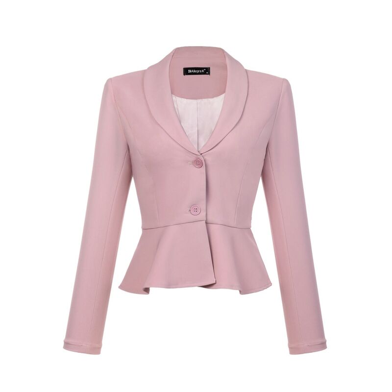 アレグラ ケー レディース アウター ジャケット・ブルゾン フリル裾 フリル ブレザー ALLEGRA K Women's Lapelong Sleeve Ruffle Hem Work Office Short Blazer Pink ピンク|ReVida 店