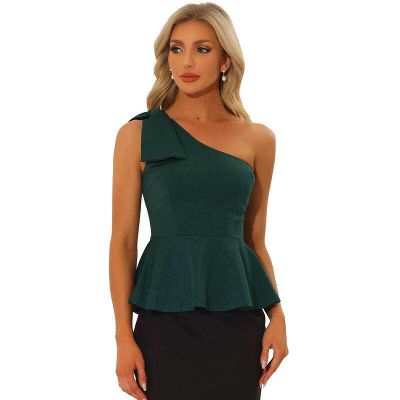 アレグラ ケー レディース トップス Tシャツ フリル ALLEGRA K Peplum One Shoulder Tops for Women's Elegant Bow Ruffled Top Dark Green グリーン