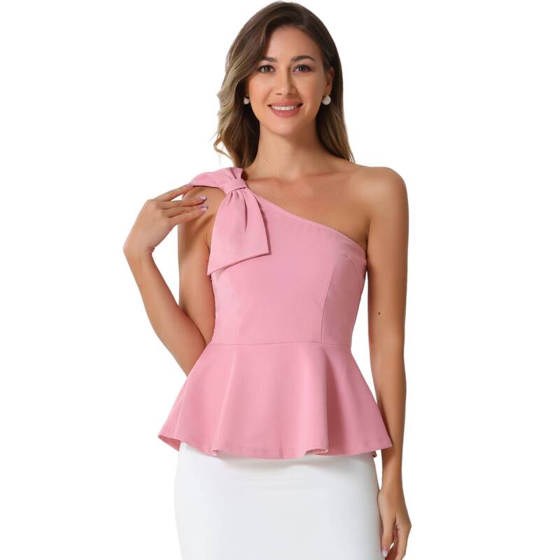 アレグラ ケー レディース トップス Tシャツ フリル ALLEGRA K Peplum One Shoulder Tops for Women's Elegant Bow Ruffled Topink ピンク｜ReVida 店 9,735円