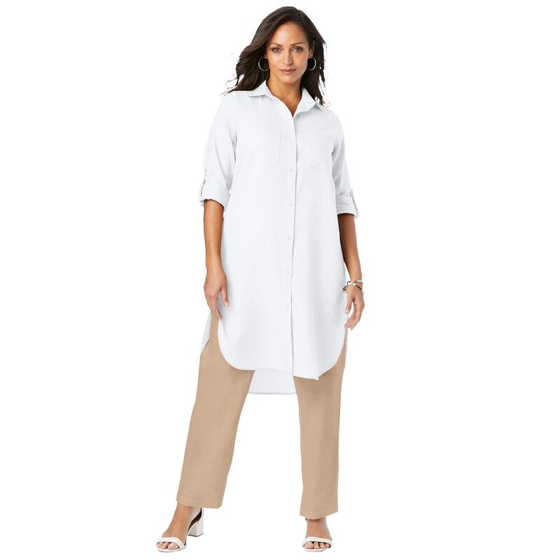 ジェシカロンドン レディース トップス Tシャツ プラスサイズ リネン Jessica London Women Plusize Linen Mega Tunic White ホワイト