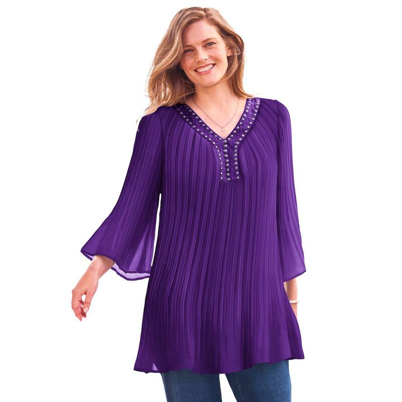 ウーマン ウィズイン レディース トップス シャツ プラスサイズ プリーツ ブラウス Woman Within Plusizembellished Pleated Blouse Radiant Purple パープル
