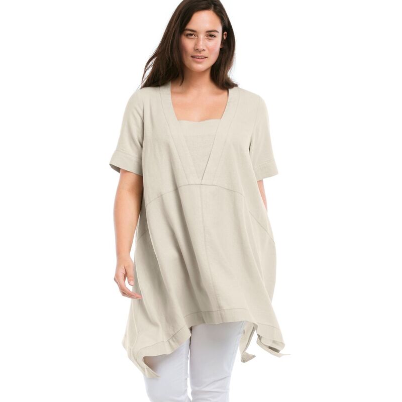 Ellos レディース トップス Tシャツ プラスサイズ リネン ellos Plusize Linen-Blend Hanky Hem Tunic Stone ストーン