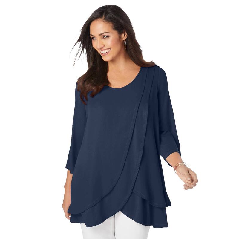 ジェシカロンドン レディース トップス Tシャツ プラスサイズ Jessica London Women's Plusize Double Layer Tunic Navy ネイビー