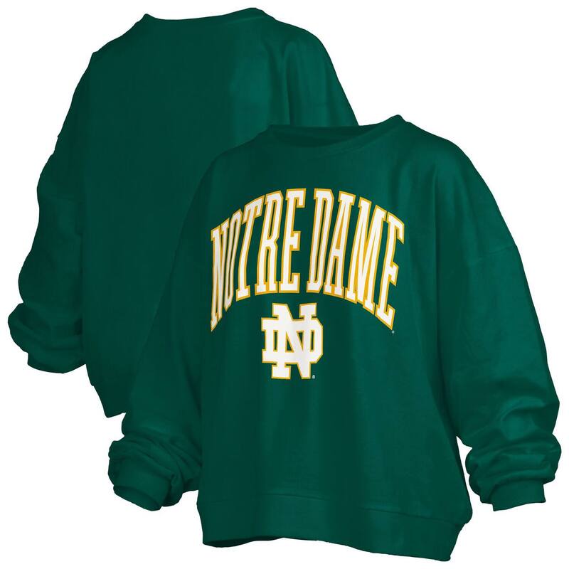 プレスボックス レディース アウター パーカー・スウェット シャツ ロゴ Women Pressbox Greenotre Dame Fighting Irish Janise Arch Over Logo Waist Length Oversized Pullover Sweatshirt Ntd Green グリーン