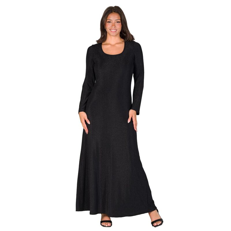 24 セブンコンフォート レディース トップス ワンピース マキシ Women's 24Seven Comfort Apparelong Sleeve Scoopneck Shimmer Maxi Dress Black ブラック