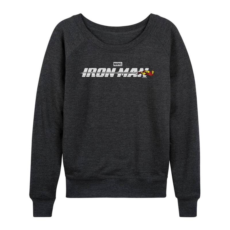 マーベル レディース トップス Tシャツ パイル ロゴ Women's Marvel Iron Man Logo French Terry Long Sleeve Tee Heather Charcoal チャコール