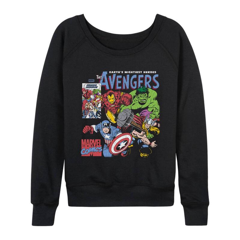 マーベル レディース トップス Tシャツ パイル Women's Marvel The Avengers Comic Panel Distressed French Terry Long Sleeve Tee Black ブラック