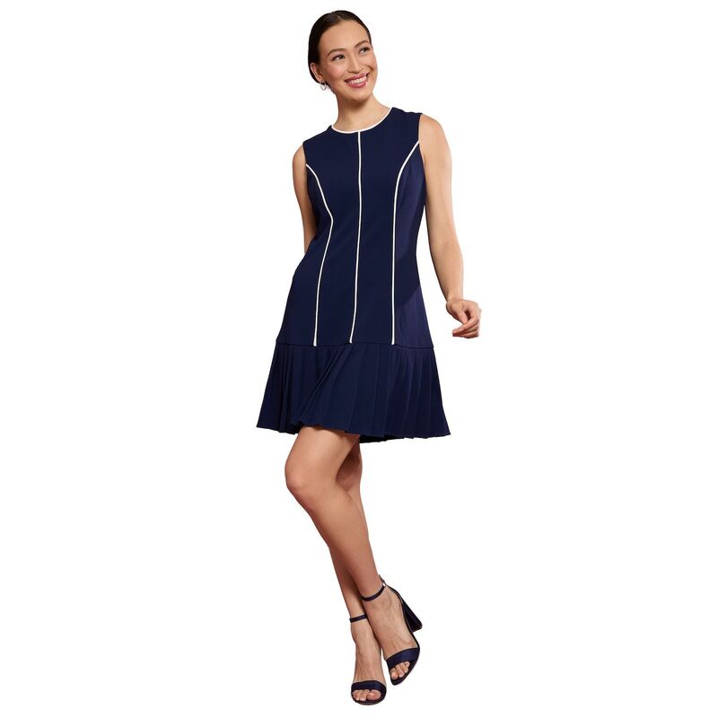 ロンドンタイムス レディース トップス ワンピース プリーツ ノースリーブ コントラスト Women's London Timesleeveless Contrast Piped Pleatedress Navy White ホワイト|ReVida 店