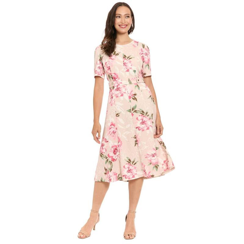 ロンドンタイムス レディース トップス ワンピース Women's London Timeshort Sleeve Fit & Flare Dress with Side Tabs Pink ピンク|ReVida 店
