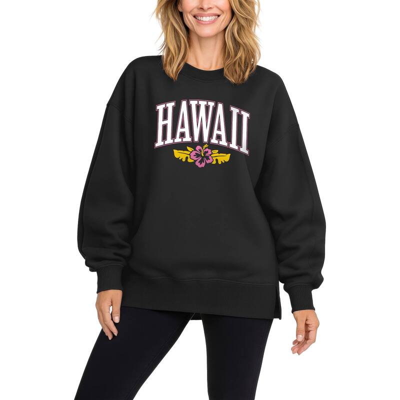 アニメキャラクター レディース アウター パーカー・スウェット シャツ フリース グラフィック Licensed Character Women's Hawaii Hibiscus Graphic Oversized Fleece Crew Sweatshirt Black ブラック 12,565円