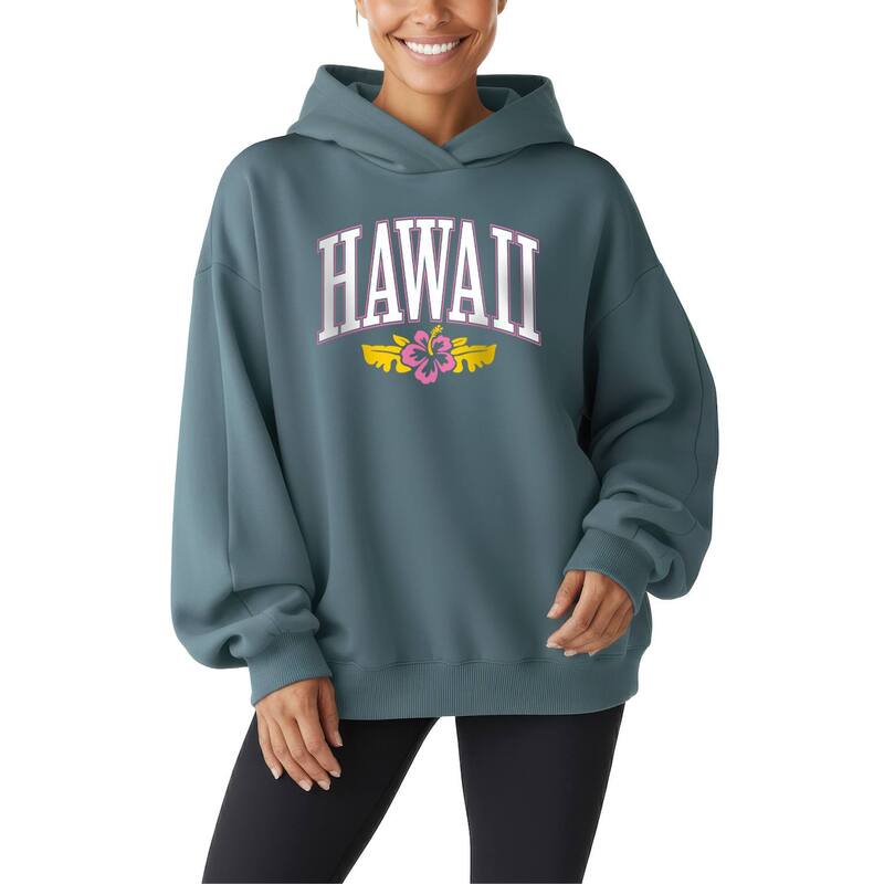 アニメキャラクター レディース アウター パーカー・スウェット シャツ フリース LICENSED CHARACTER Women's Hawaii Hibiscus Collegiate Oversized Fleece Hoodie Sweatshirt Flint Blue ブルー