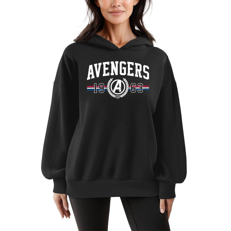 マーベル レディース アウター パーカー・スウェット プルオーバー フリース グラフィック Marvel Women\u0027s The Avengers Graphic Oversized Fleece Hoodie Sweatshirt Black 黒いこと パーカー-レディースファッション