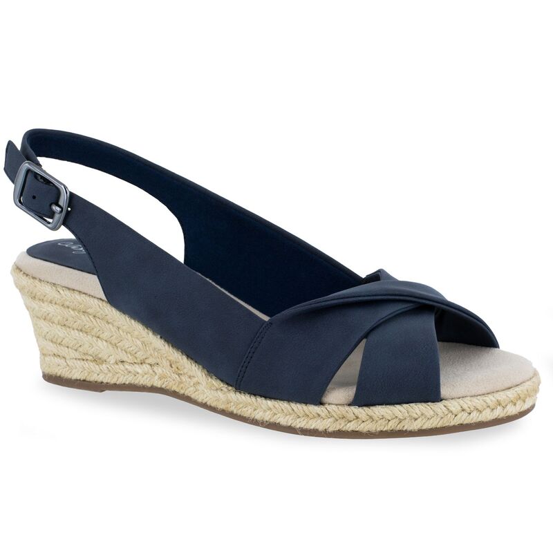 イージーストリート レディース シューズ サンダル Easy Street Maureen Women's Espadrille Wedge Sandals Navy ネイビー
