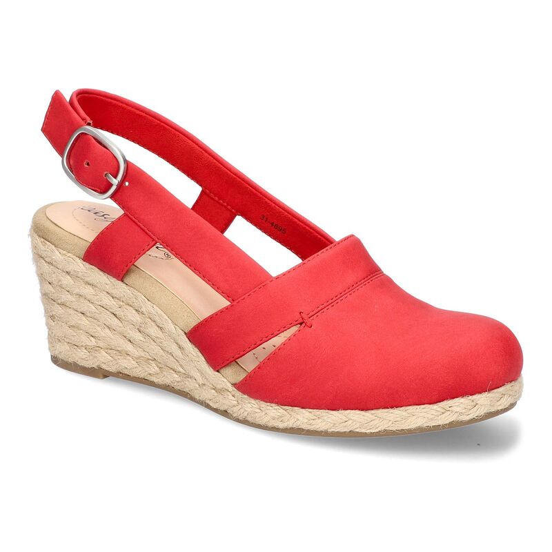 イージーストリート レディース シューズ サンダル Easy Street Stargaze Women's Espadrille Wedge Sandals Red レッド｜ReVida 店