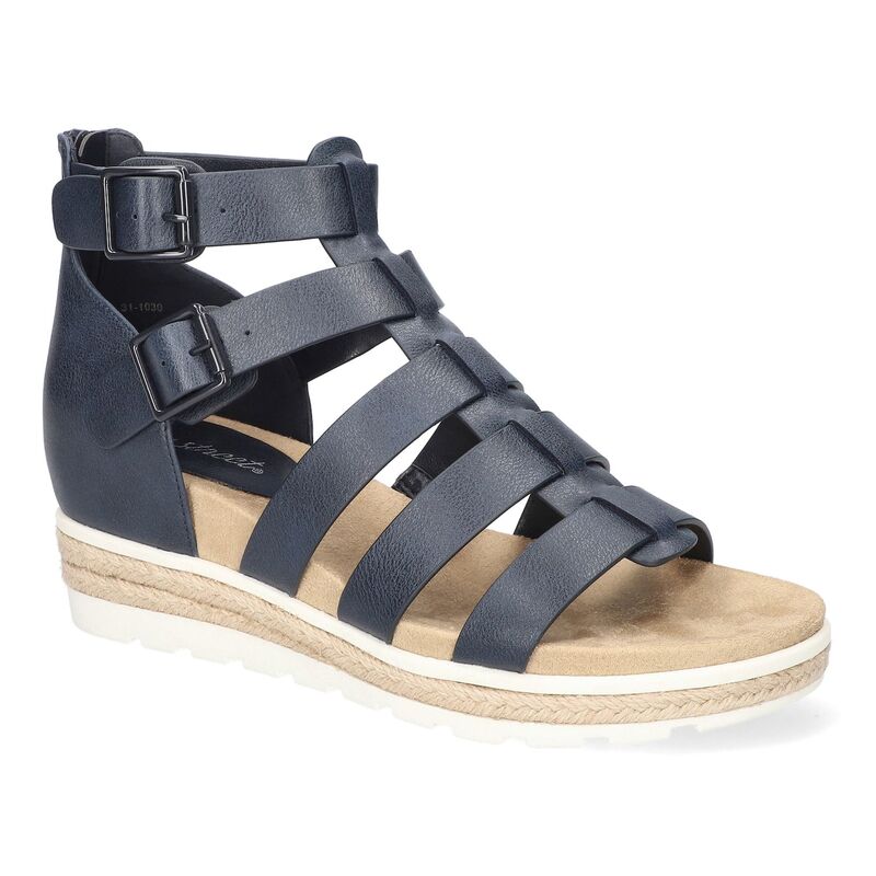 イージーストリート レディース シューズ サンダル プラットフォーム Easy Street Simone Women's Gladiator Platform Wedge Sandals Navy ネイビー|ReVida 店
