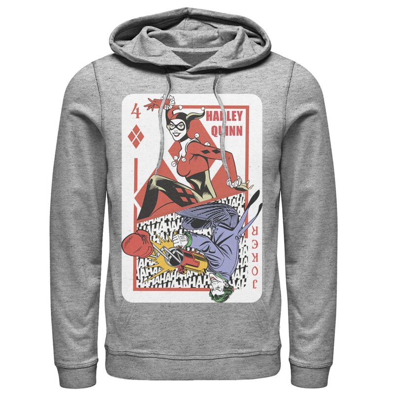 アニメキャラクター メンズ アウター パーカー・スウェット Licensed Character Men DComics Harley Quinn Joker Playing Card Hoodie Athletic Heather ヘザー
