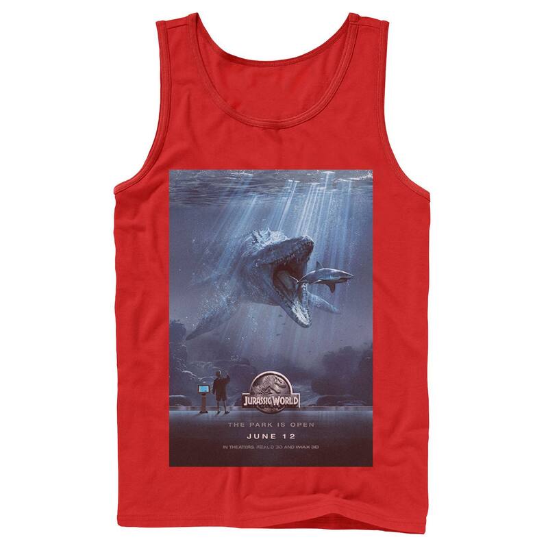 アニメ人となり メンズ トップス ティーシャツ Licensed Character Men\u0027s Jurassic World Mosasaurus Movie Poster Tank Top Red 赤いこと Tシャツ・カットソー-メンズファッション