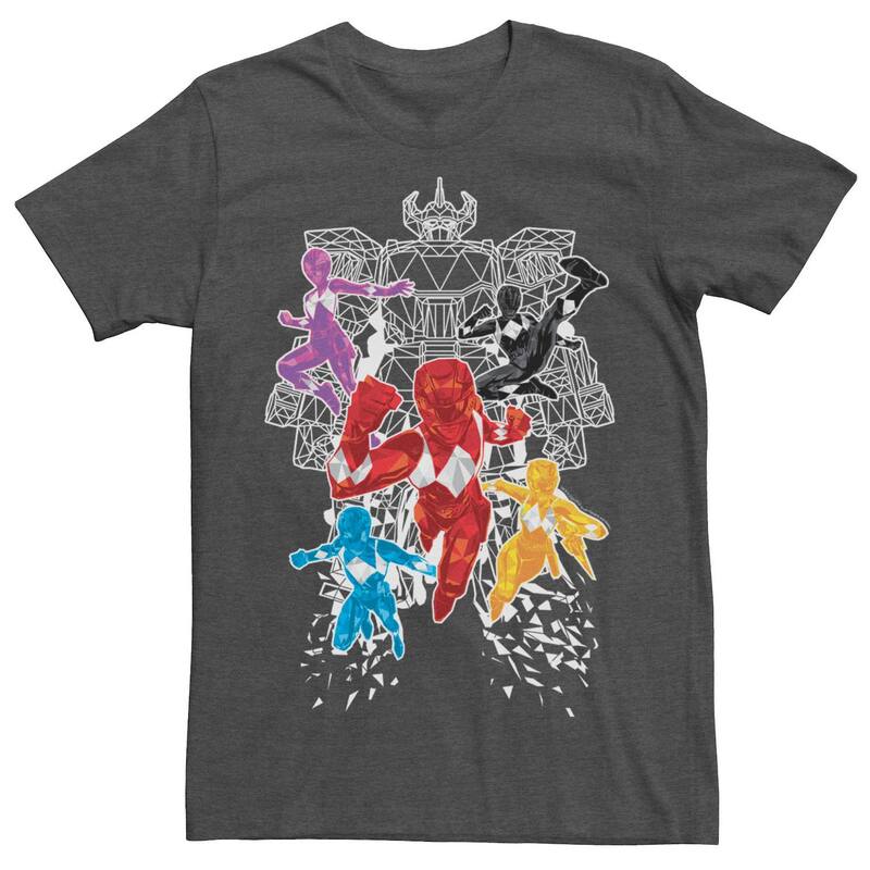 アニメキャラクター メンズ トップス Tシャツ Licensed Character Men's Powerangers Group Shot Polygons Tee Charcoal Heather チャコール