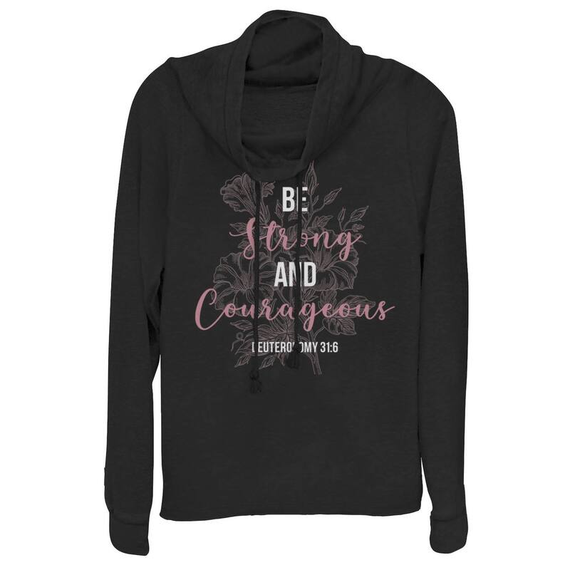 アンブランデッド レディース トップス プルオーバー 御花柄 御花 グラフィック Unbranded Juniors\u0027 Strong \u0026 Courageous Floral Cowlneck Graphic Lightweight Long Sleeve Black 黒いこと
