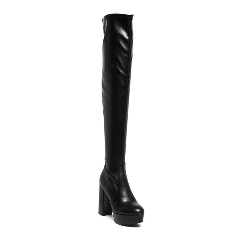 ロンドンラグ レディース シューズ ブーツ・レインブーツ ヒール London Rag Bubble Women's Heeled Thigh Boots Black Pu ブラック