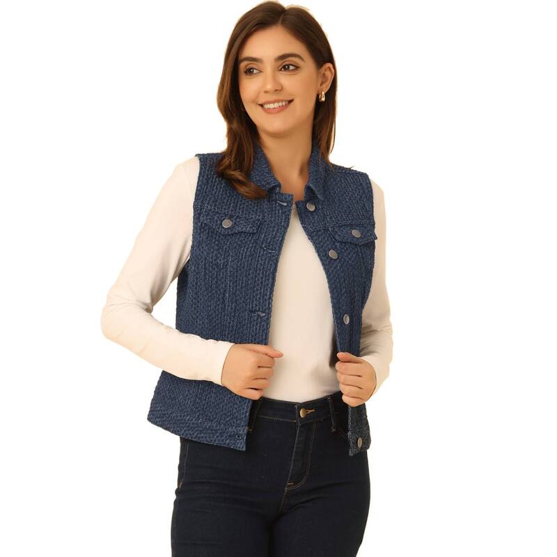 アレグラ ケー レディース アウター 上衣・上衣 限りない ジーンズ ALLEGRA K Women\u0027s Washed Chest Flapocketsingle Breastedenim Vest Jacket Blue Texture 青み