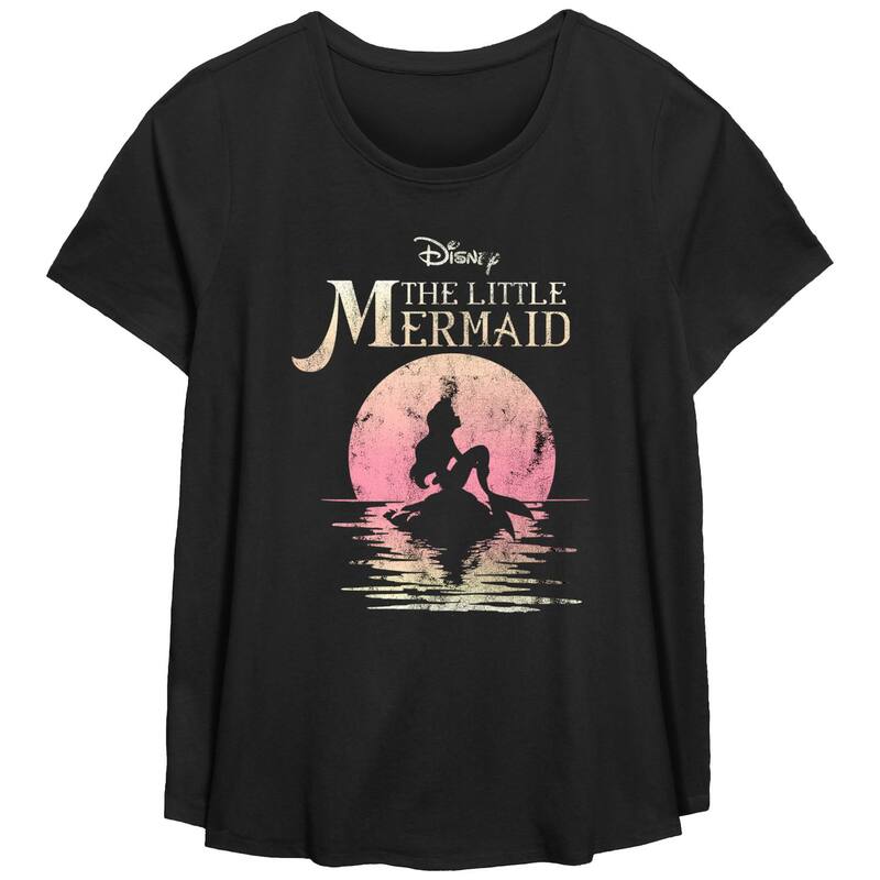 ディズニー レディース トップス Tシャツ プラスサイズ Disney's The Little Mermaid Missy Plusize Ariel Rock Moon Silhouette Scoop Hem Tee Black ブラック