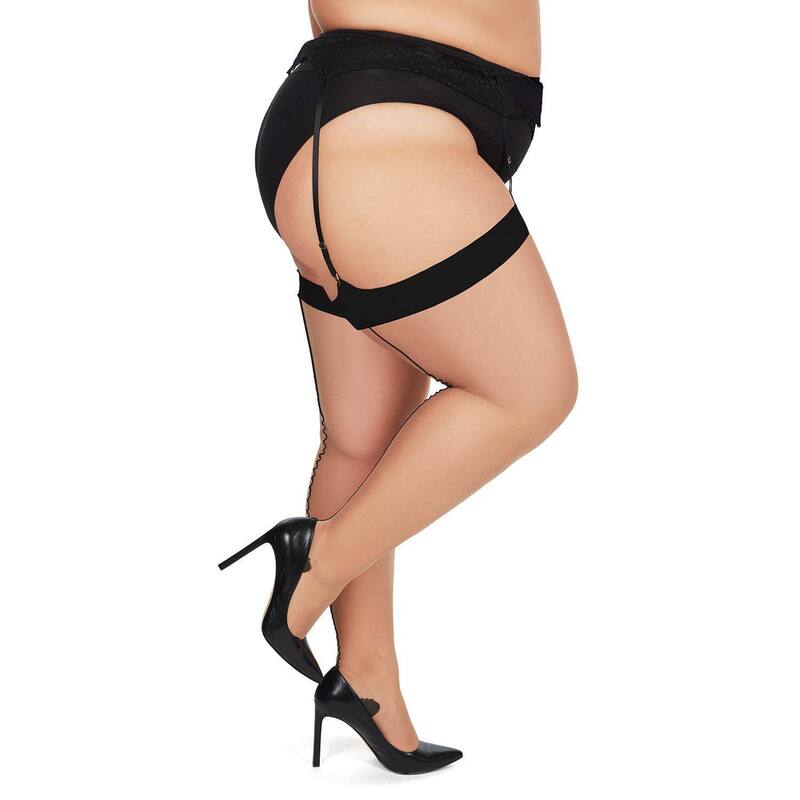 メモイ レディース アンダーお召しもの ソックス 足し加える大きさ 踵 MeMoi Back Seam/Cuban Heel Plusize Curvy Thigh Stocking Beige Black 黒いこと