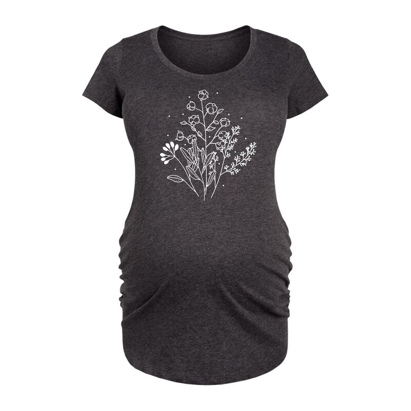 アニメキャラクター レディース トップス Tシャツ マタニティ グラフィック Licensed Character Maternity Fall Flowers Graphic Tee Heather Charcoal チャコール