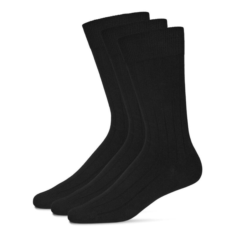 メモイ メンズ アンダーウェア 靴下 リブ コットン MeMoi Ribbed Extra Wear Cotton Blend Men'socks 3-Pack Black ブラック