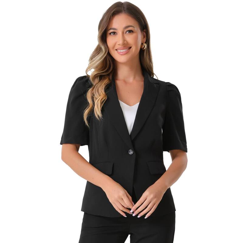 アレグラ ケー レディース アウター ジャケット・ブルゾン ブレザー ALLEGRA K Short Sleeve Casual Blazer For Women's Lapel Collar Buttoned Summer Work Office Jacket Black ブラック