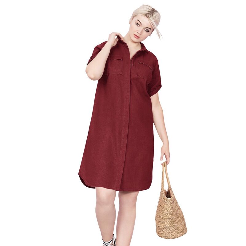 Ellos レディース トップス ワンピース プラスサイズ シャツ リネン ellos Plusize Button Front Linen Shirtdress Fresh Pomegranate｜ReVida 店